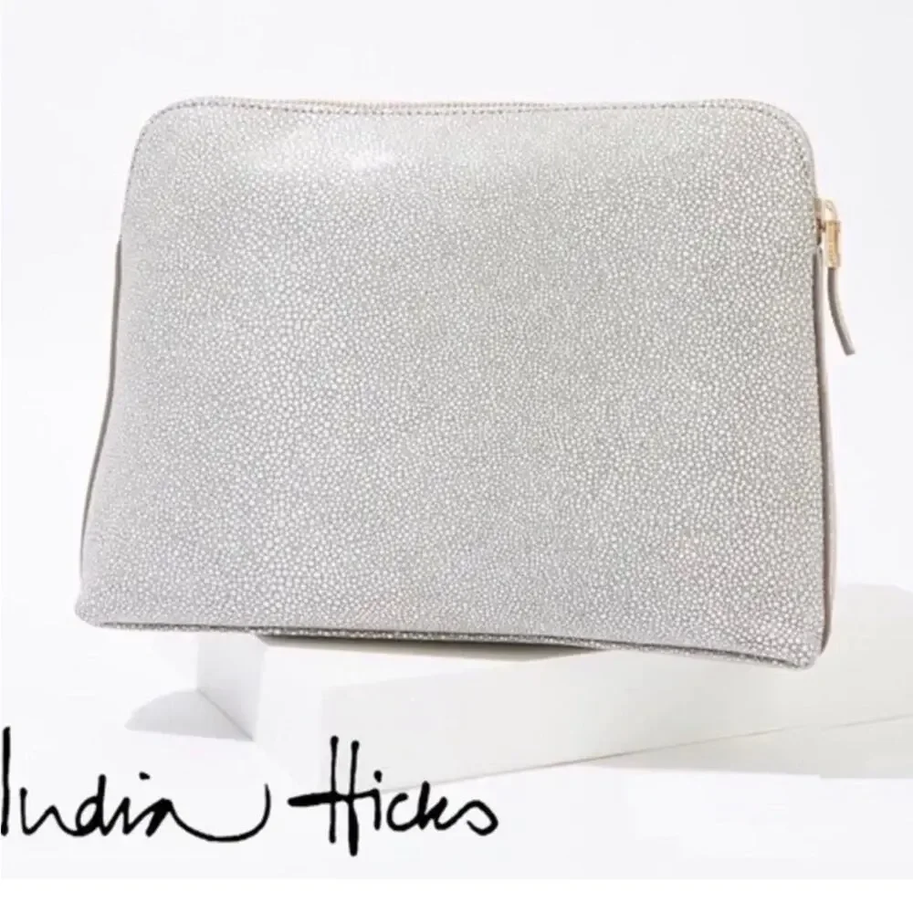 INDIA HICKS The Insider Pouch/Clutch- Stingray-Shagreen Pebble Leather NWOT